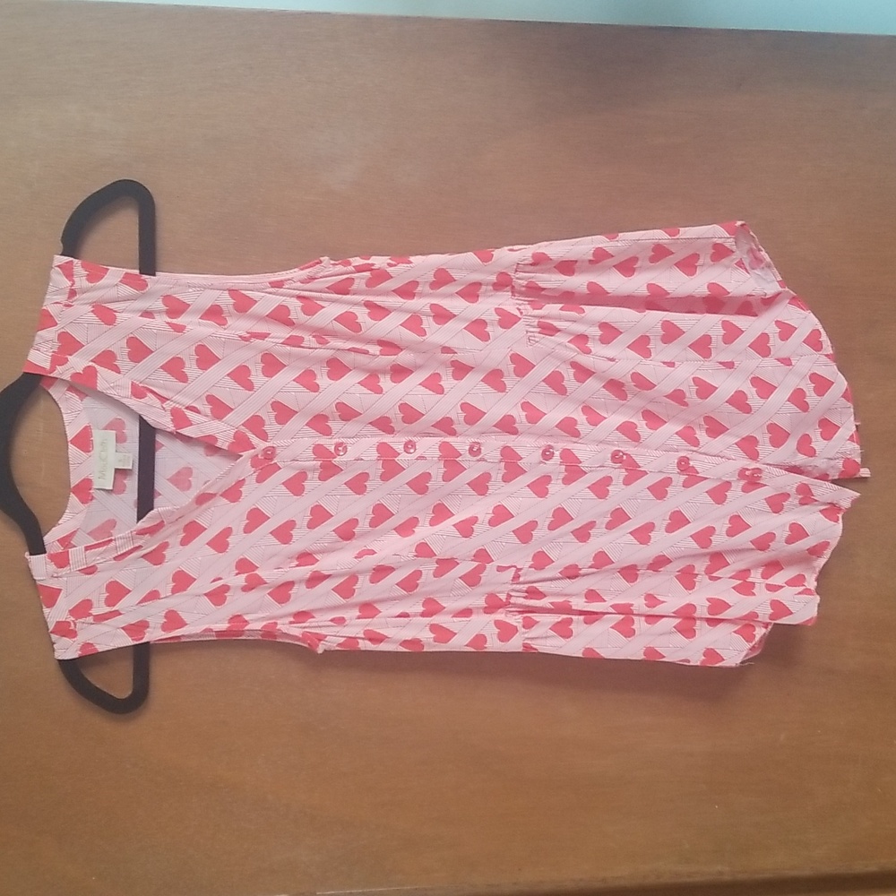 Modcloth Ivory Heart Print Sleeveless Top Shirt sz Small